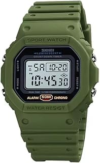 SKMEI ساعة رياضية رقمية، مقاومة للماء، شاشة LED، تصميم رترو، إنذار وكرونوجراف، سوار مطاطي للجنسين