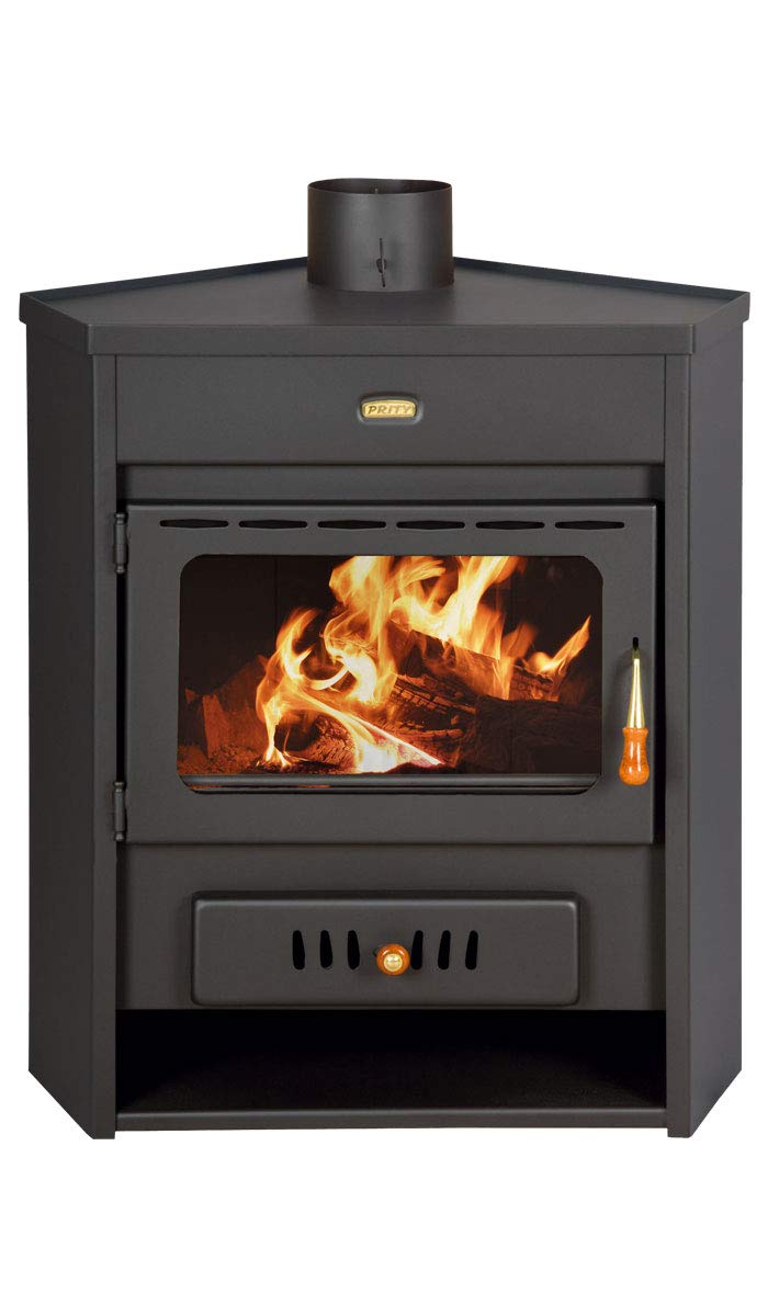 Prity Eek A Eck - Stufa a canna fumaria, 13,3 kW, colore nero, in legno, bricchette di legno