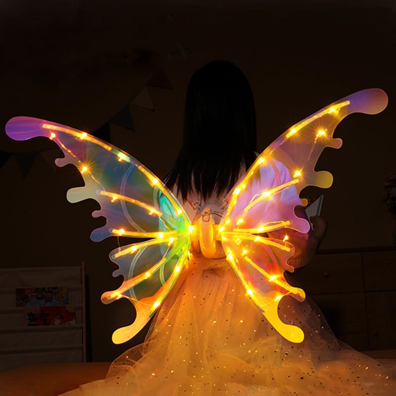 cojodopo Costume Electric Butterfly Wings Elf Luminous Wings Fairy Wings For Kids Dog Angel Wings With Music Glowing Shiny Dress Up Props (yellow lights)