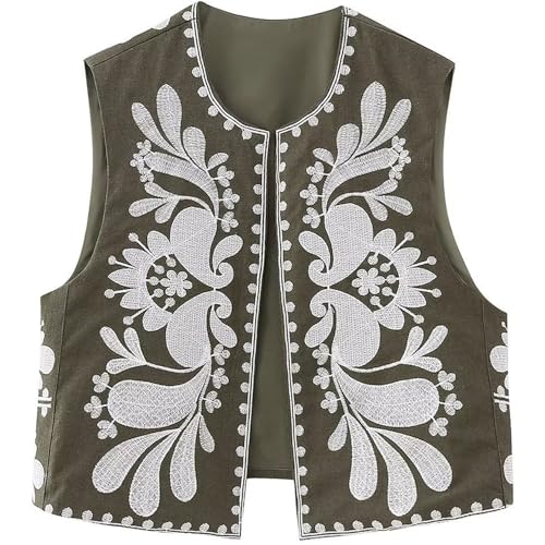 Gilet brodé floral boho pour femme veste vintage sans manches taille S