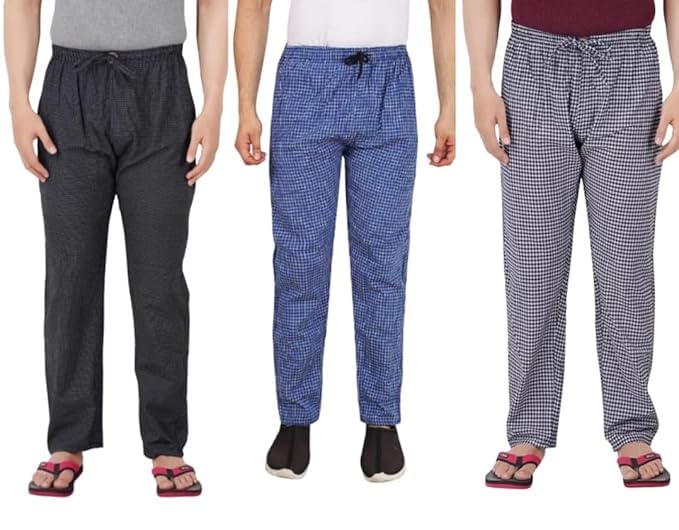 Mens Cotton Checkered Pyjama for Night Wear, Relaxation and Sleep (Pack of 3)-picture-48