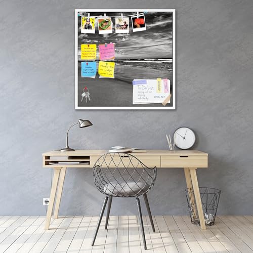 Image of ArtzFolio Sea, Air, & Land Monochrome Contrast | Bulletin Board Notice Pin Board | Vision Soft Board Combo with Thumb Push Pins & Sticky Notes | White Frame | 24 x 24 inch (61 x 61 cms)