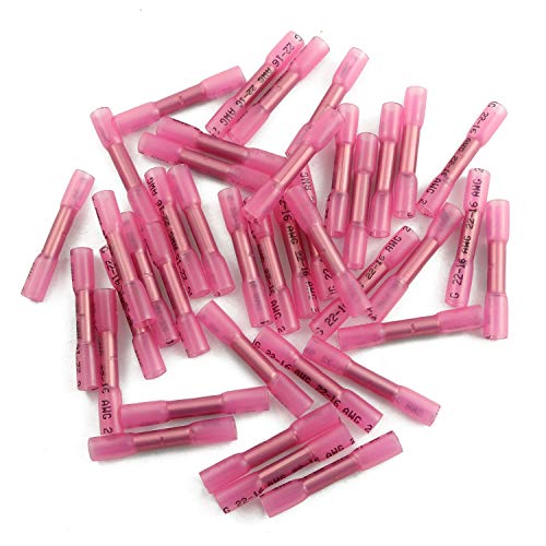 Youliang 40pcs Heat Shrink Butt Terminals Connectors Red Electrical Crimp Connector Waterproof Wire Terminals Connectors