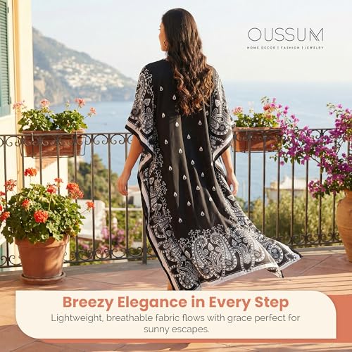 Image of Oussum Plus Size Kaftan Dresses for Women, Polyester Summer Caftan Cover Up Maxi Beach Dress, 1X-3X