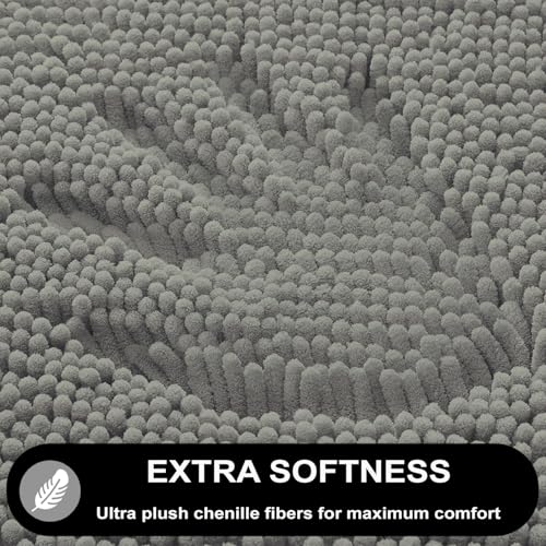 Image of LUXE HOME INTERNATIONAL Shaggy Chenille Bath Mat Extra Soft Super Absorbent Anti Skid Slip Popcorn Door Mats for Home Entrance, Bathroom, Bedroom, Kitchen, Floor Mat (60x120 cm Grey) Pack of 1