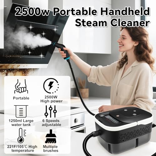 Image of Steam Cleaner, Handheld Steamer for Cleaning with 17pcs Accessories, 3 Level Adjustable, 15s Heat Up, 2500W High Pressure Portable Steam Clean for Home, for Tile, Dirt, Grout, Grease, Car Detailing