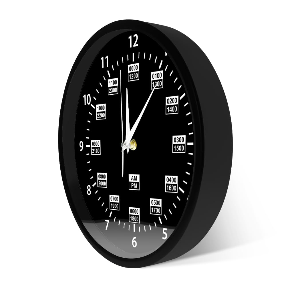Orologio da parete militare da 30,5 cm, 24 ore, silenzioso, senza ticchettio, funzionamento a batteria, tempistica militare, con telaio in metallo, orologio da parete professionale per uomo