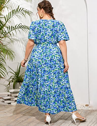 Image of ShopWonder Womens Plus Size V Neck Wrap Maxi Dress High Waist Ruffle Summer Casual Dress with Belt