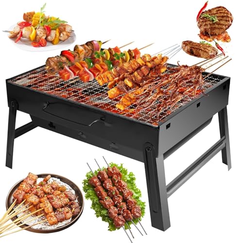 Vasmeiy Holzkohlegrills,Tragbarer Grill,Abnehmbare BBQ Grills,tragbar y klappbar, 43cm x 29cm x 22cm, Kleiner Grill für Picknick,Terrasse,Garten,Reisen,Camping