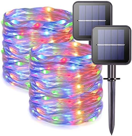 JMEXSUSS 100 LED Solar String Lights Outdoor Waterproof, 2 Pack 33ft Solar Powered Fairy Lights, 8 Modes Upgraded Multicolor Solar Christmas Lights for Garden Patio Tree Christmas Decorations
