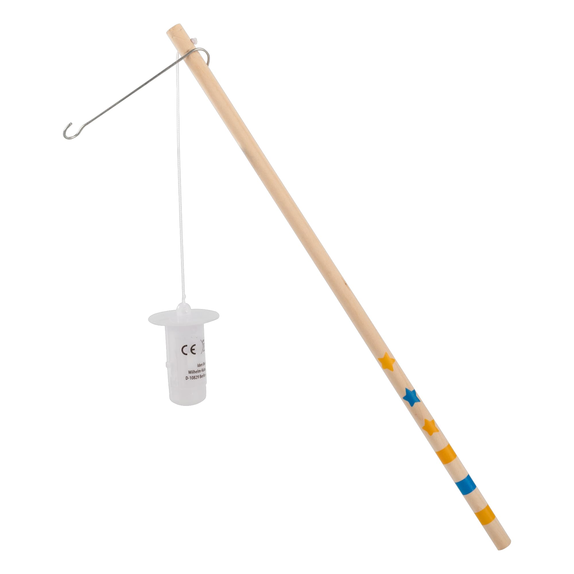 Idena 31841-Wooden LED Lights, Approx. 30 cm Painted Wooden Stick with Wire Hanger for Lanterns, Batteries Included, Multicoloured