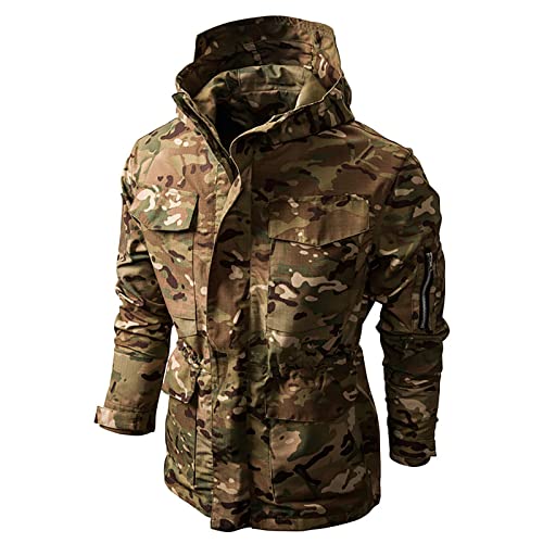 Veste Homme Militaire Mi Saison Blouson sans Capuche Col Montant Camouflage Pulls, Gilets et Sweats Homme Poches Zippé Sweatshirts Homme Camouflage Homme Parka Automne Hiver armée Verte L