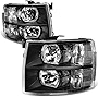 [Halogen Model] Factory Style Headlights Assembly Compatible with Chevy Silverado 1500 2500 3500 GMT900 07-14, Driver and Passenger Side, Black Housing Clear Lens