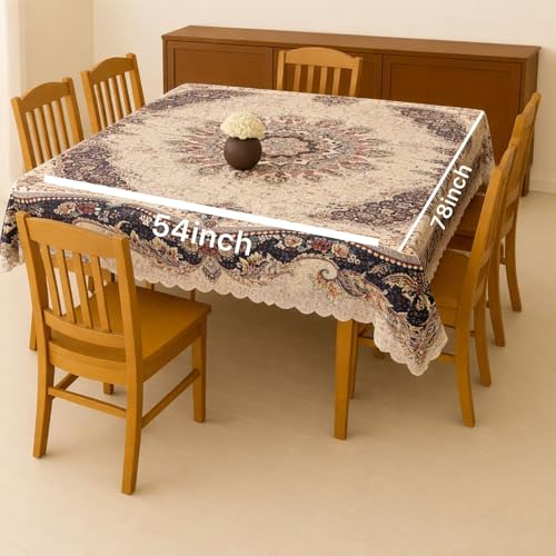 Image of Homerz Premium 6 Seater dinnig Table Heritage Series Velvety Table Cover, Vibrant Royal Designs with Border Cutwork (Shehnai, 54x78 inch- 6 Seater Dining Table)