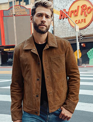 FLAVOR Men's Suede Leather Jacket Trucker Coat4