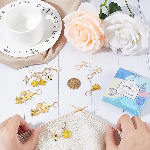 SUNNYCLUE 1 Box 12Pcs Bee Charms Knitting Stitch Markers Cute Removable Clip on Bracelets Charm Daisy Flowers Charms Lobster Claw Clasps Crochet Stitch Markers for DIY Knitting and Crocheting Sewing - Image 3