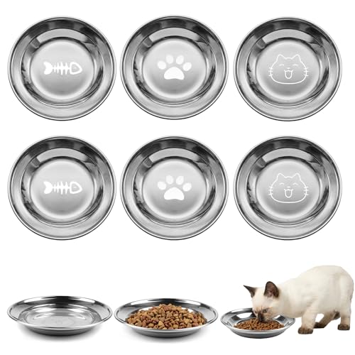 6 Stück Katzennäpfe,14CM katzenfressnapf,Katzennapf Edelstahl 304 Material,futternapf Katze,Wasser Fütterung Schüssel,rutschfeste No Spill...
