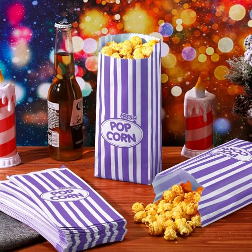 Image of Sherr 1000 Pcs 2oz Purple Popcorn Bags Bulk Retro Stripes Disposable Popcorn Bags for Circus Carnival Party Favors Movie Nights Birthday Party Event Supplies Machine Accessories