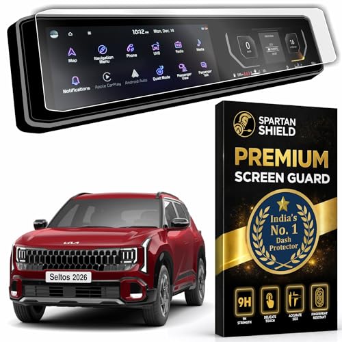 Image of Spartan Shield Screen Guard For KIA SELTOS 2026+ NEW FACELIFT || 12.3 Inch Dual-Screen Infotainment & Instrument Cluster Protector || Anti Scratch | Water Repellant | High Touch Sensitivity | HD Clear || Seltos HTE HTE(O) HTK HTK(O) HTX HTX(A) GTX GTX(A) X-Line | Car Stereo Film || Android TouchScreen Accessories [Not Tempered Glass] (Seltos 2026 [Pack-1 Glossy])