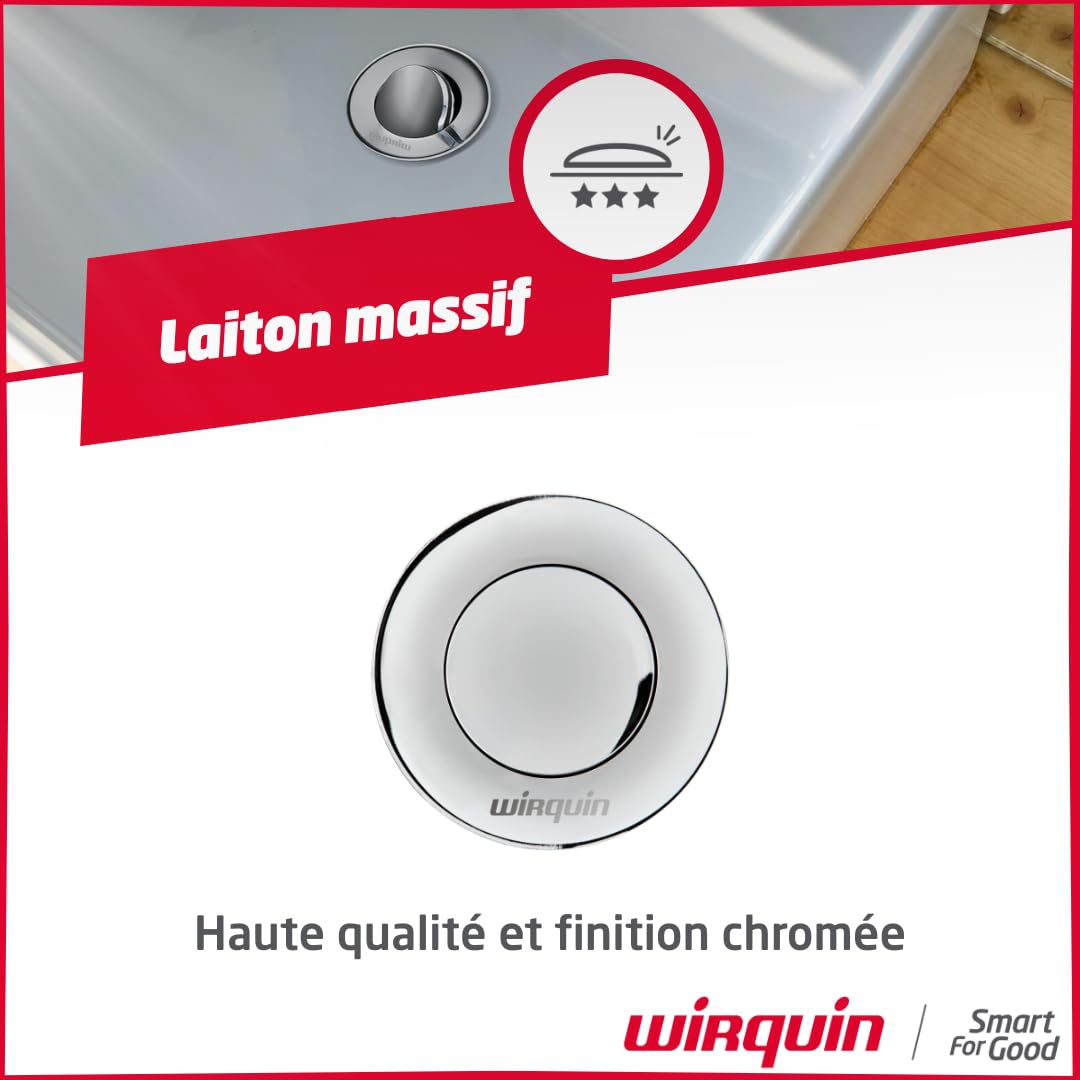 Wirquin 30723428 – Tapón de lavabo latón – Válvula giratoria de 75 mm sin demasiado lleno