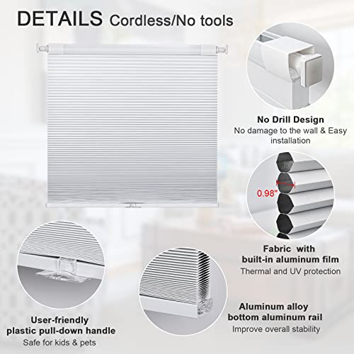 Moonice Cordless Cellular Shades No Tools No Drill Blackout Cellular Blinds Single Cell Custom Honeycomb Window Shades For Window And Door, Home And Office, 57" W X 48" H, White Blinds #TOP4