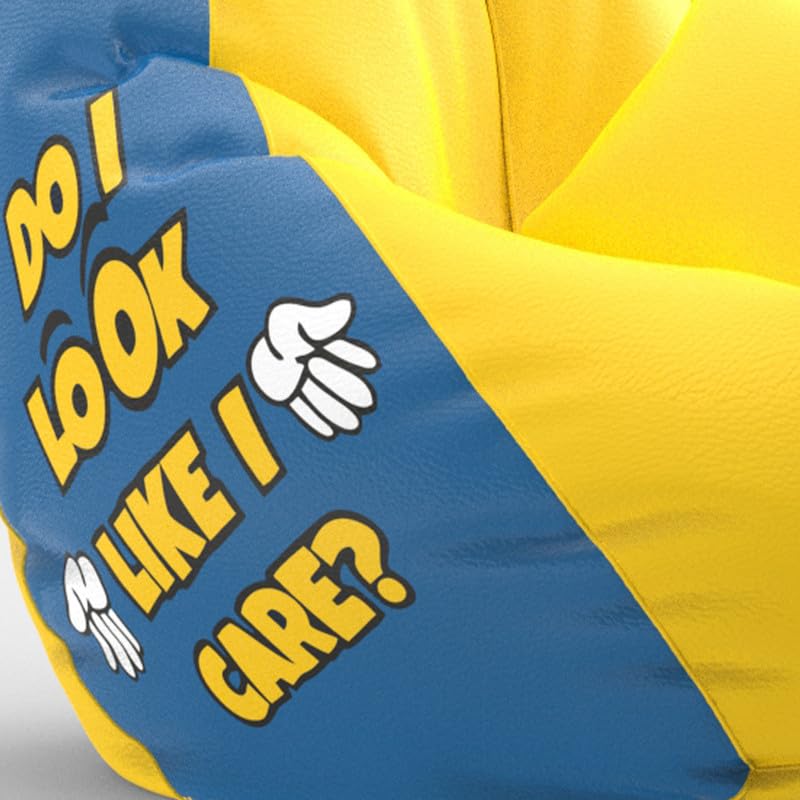 Image of Biggie Bean Bag with Beans Filled 5XL Evergreen Classics Bean Bag-Loud Prints-Soft Landings-Styled with Free Cushion & Footrest (Matching Color : Printed Do i Care - Yellow Blue)