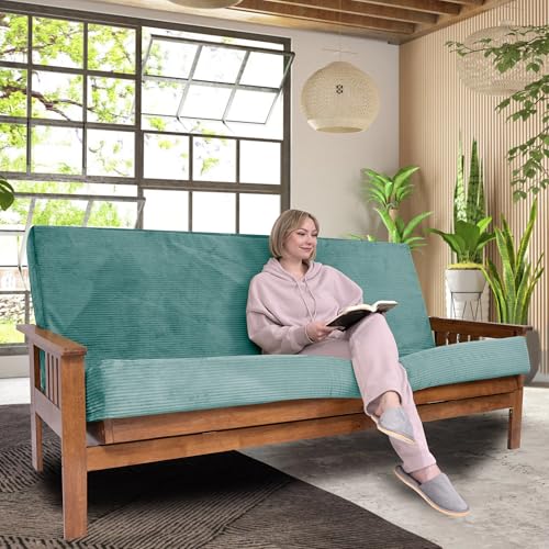 Foamma Memory Foam Futon Mattress, Double-Sided Foldout Couch Futon Mattress - Full Size (Cyan) - Thick Corded, Heavy Duty, Comfortable Sofa Bed for All (Frame NOT Included)