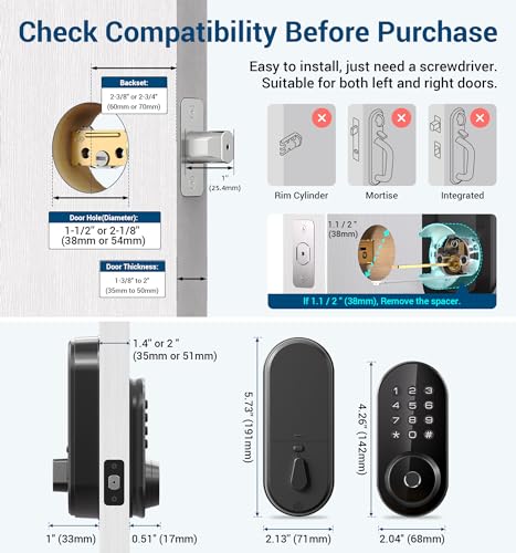 TEEHO TE342 Fingerprint Smart Keyless Entry Door Lock with Keypad, Bluetooth App Remote Control - Electronic Deadbolt for Front Door - Auto Lock - Matte Black - image 6