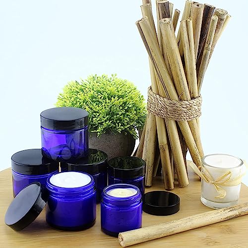 Cornucopia Brands Combination 12 Pack of Cobalt Blue 1oz & 2oz Glass Cosmetic Jars, Lids Included; Refillable Containers for Creams, Lotions3