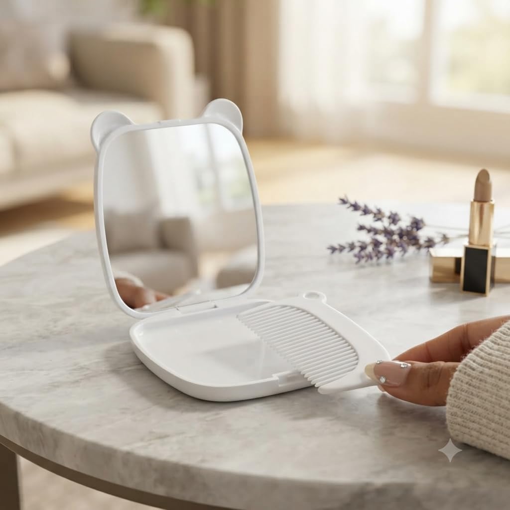 Apeak Foldable Pocket Makeup Mirror & Comb Combo | Mini Travel Vanity Mirror for Women | Lightweight Rectangular Compact Mirror | Multicolor-image-10