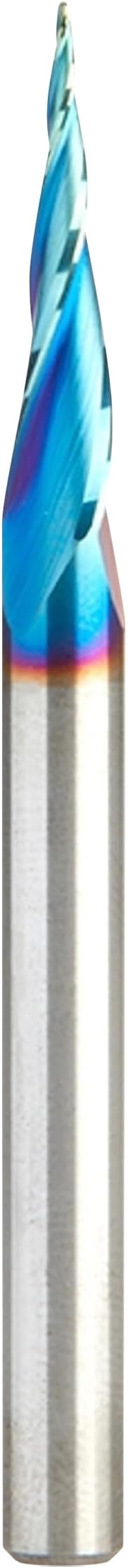 Amana Tool Carbide Up Cut Spiral CNC Router Bits for 2D/3D Carving, 46280-K, 6.2 Deg Tapered Angle Ball Tip x 1/32 D x 1/64 R x 1 x 1/4 Shank 3 Flute