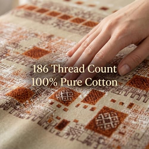 Image of Mafatlal 186 TC Spring Glory Graceful Pure Cotton Single Flatsheet (60 x 90 Inch) | Breathable Summer Comfort | Wrinkle-Free Floral Bedsheet with 1 Pillow Cover, Persian Red