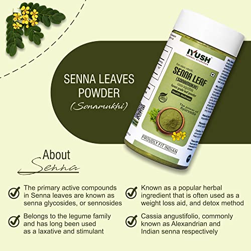 Image of Iyush Herbal Ayurveda Senna Powder - 100 Gram | Sanay Patti Powder | Nilavarai Powder Organic | Sonamukhi Powder | Sanay Leaves | Sanay Powder | Sanay Leaves Powder | Sana Leaf Powder | (Pack Of 2)