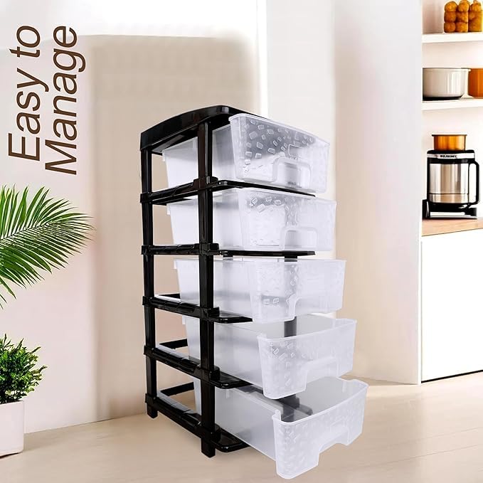 Image of KITCHIVO Plastic Modular Drawer Storage Chest Of Drawers Organizer Storage Box, Large Stomo Racks For Multipurpose Anti-slip Shoes Organizers (Transparent, 5 Layer)