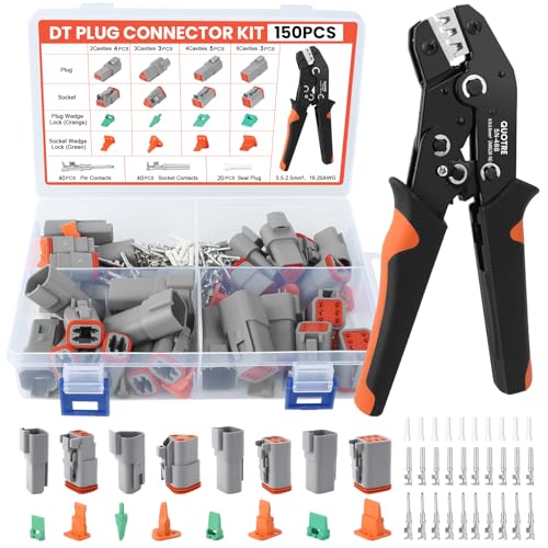 QUOTRE 151 Stück Deutsch Stecker kfz 2/3/4/6Pin Steckverbinder Wasserdicht mit Crimpzange für 0 5-2.5mm(AWG 20-16) Deutsch Connector Kit für Auto Motorräder LKW Boots