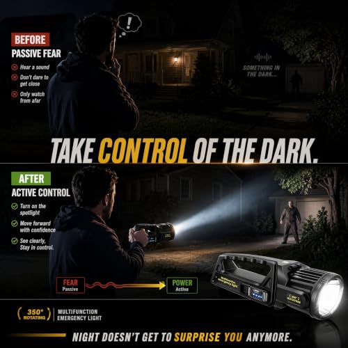 Image of LETOUR 350000 Lumens Searchlight Power Flashlight, IPX6 Waterproof Solar Rechargeable Led Spotlight with 350 Rotate Head, 9 Modes Lighting Outdoor Super Bright Spot Lights