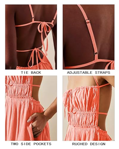 Image of VIUTIL Flowy Maxi Dress for Women Summer Cotton Backless Beach Long Dress with Pockets 2026