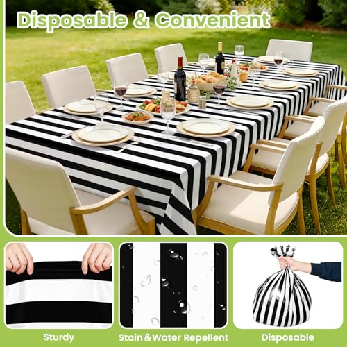 Image of Mulbozy Black Striped Tablecloth 4 Pack,Black and White Stripe Table Cover