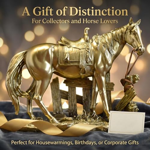Estatua decorativa de caballo con silla estilo occidental miniatura 4