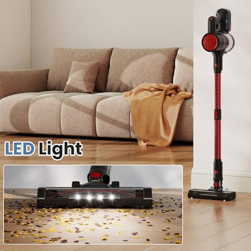 Image of OLIXIS Cordless Vacuum Cleaner, Rechargeable Upright Cleaner with Flexible Steering, Extendable Wand, LED Headlight, 3 Brushes & Wall Mount, Handheld Vacuum for Hardwood Floor Home Cleaning
