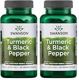 Swanson, Turmeric & Black Pepper, 60 vegane Kapseln, 600mg Kurkuma je Dosis, Glutenfrei, Sojafrei, GMO frei, Geschmacksneutral (Packung mit 2)