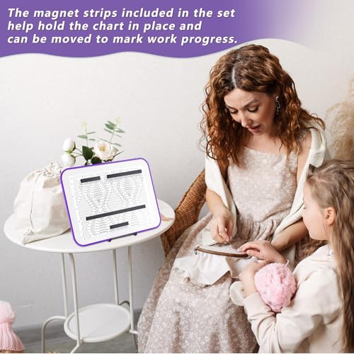 Image of Flutesan 8 x 12 Inches Knitting Pattern Holder with 4 Replacement Magnets Knitting Chart Keeper Cross Stitch Magnetic Board Cross Stitch Accessories and Supplies for Crochet(Purple Border)