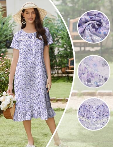 Ekouaer Cotton Nightgowns for Women Soft Long Button Night Gowns Comfy House Dress with Pockets Short Sleeve Sleepwear S-3XL2