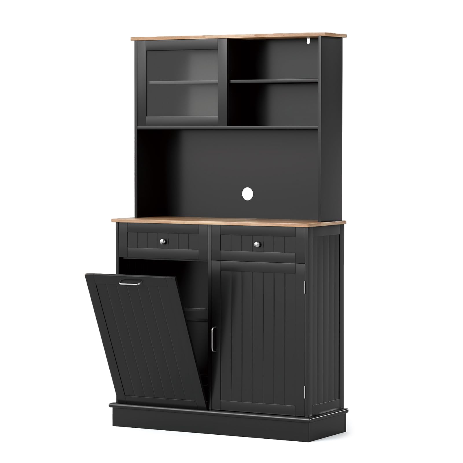 RELAX4LIFE Mobile per Pattumiera da 38 L, Armadio Alto da Cucina con Spazzatura Ribaltabile, 3 Ripiani Regolabili e 2 Cassetti Estraibili, Credenza per Rifiuti per Cucina e Sala Da Pranzo (NERO)