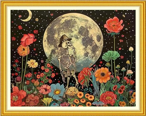 Image of Artvxeay Cross Stitch Kits Stamped Full Range of Embroidery Starter Kits for Beginners Adult DIY 11CT-(Skeleton Flower 16x20 inch)