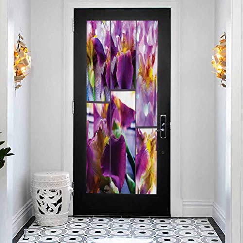 3D DIY Door Sticker Wall Decals Mural Wallpaper, Rustic Blooming Iris Flowers Orchids