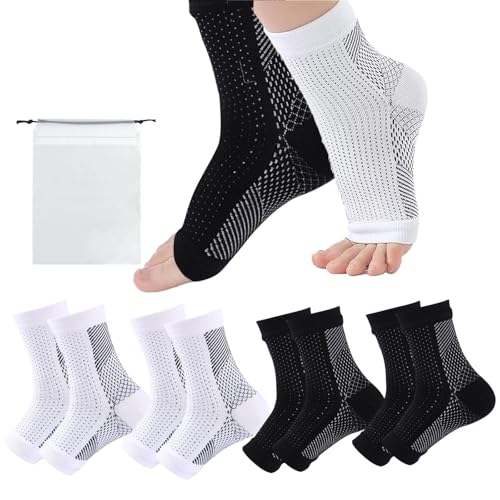 MigWoo 4 Paar Kompressionssocken, Kompressionsstrümpfe mit Aufnahmebeute, Kompressionssocken Damen Herren, Unterstützung für Sport und Alltag, atmungsaktive Socken für Fußkomfort