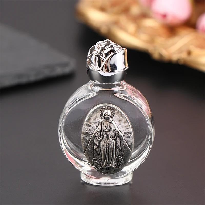 1Pc Holy Water Bottle Religious Cross cup Christian Virgin Sculpture Silver