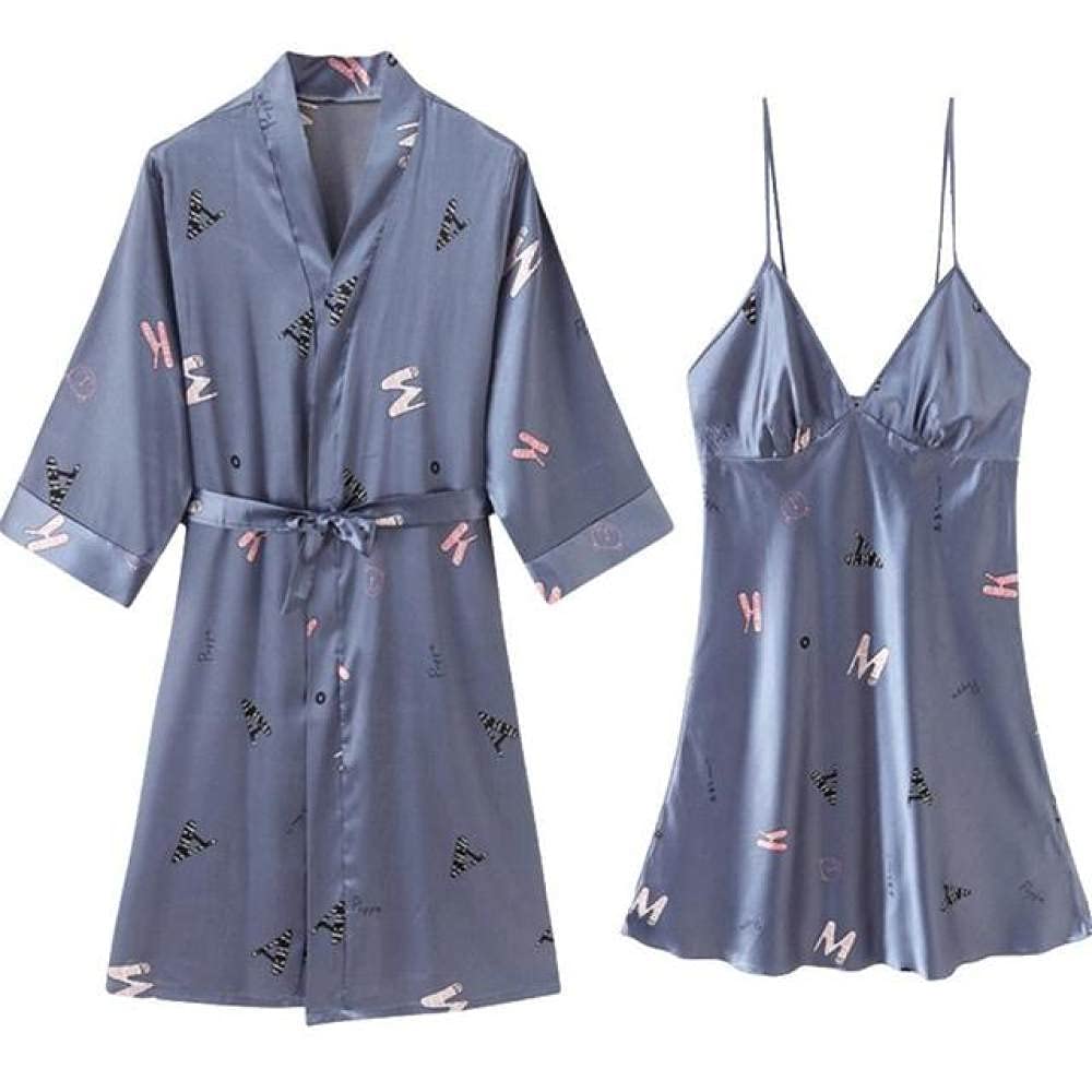 Vestaglie, Accappatoio da Donna Indumenti da Notte in Seta Sintetica con Pizzo Camicia da Notte Sexy Kimono in Raso Accappatoio Abito da Salotto 2 Pezzi Set da Notte,Stile 21,L (Stile 20 Medio)