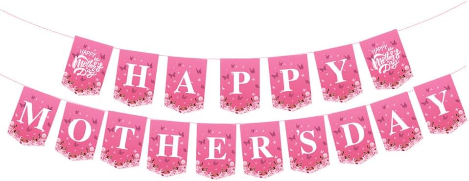 Happy Mother’s Day Banner Happy Mom Day Colorful Decorations Home Party Supplies for Door Tree Window Hanging Decor (Pink2)